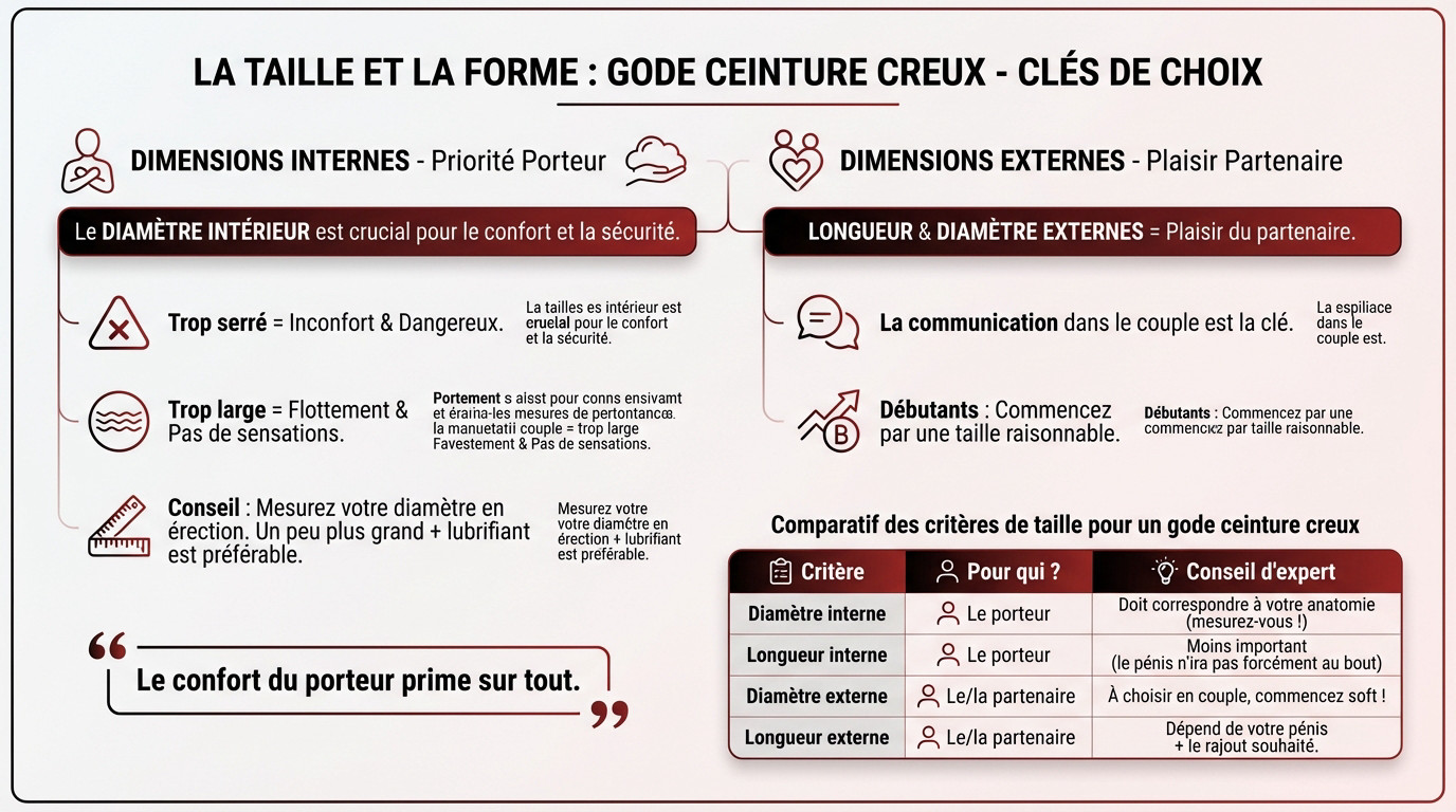 Guide des tailles pour choisir un gode ceinture creux adapté au pénis et au partenaire