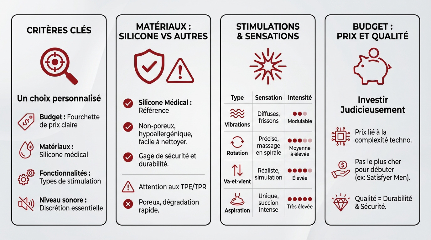 Guide visuel des critères essentiels pour choisir son masturbateur automatique