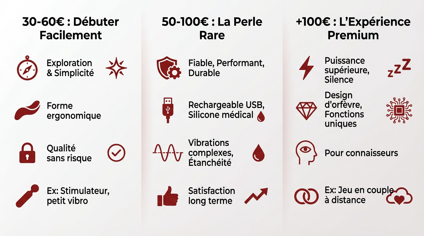 Infographie guide d'achat sextoy par budget et qualité pour 2026