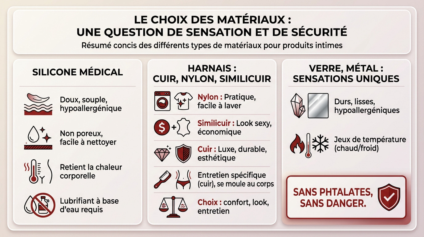 Différents matériaux de godes ceintures doubles posés sur une surface neutre