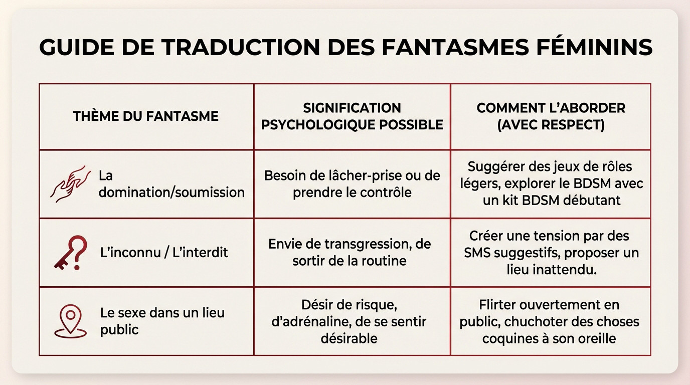 Tableau explicatif sur la signification psychologique des fantasmes féminins