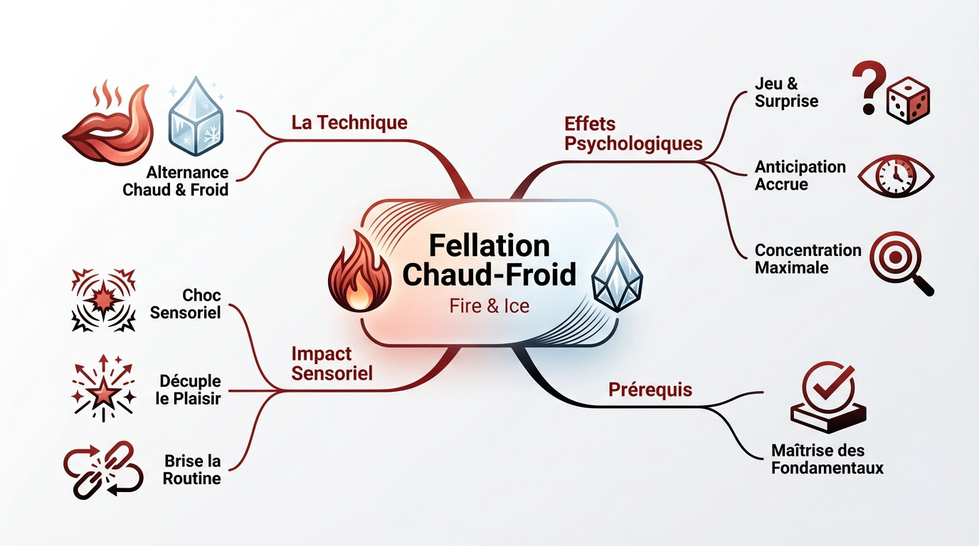 Infographie illustrant la technique de fellation chaud-froid et ses effets sensoriels