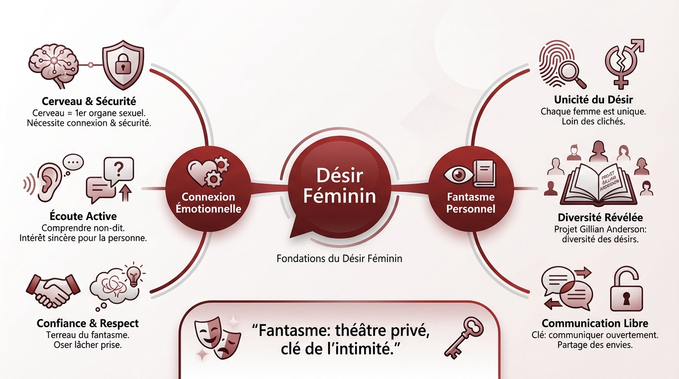 Schéma illustrant l'importance de la connexion émotionnelle et de la sécurité pour le désir féminin